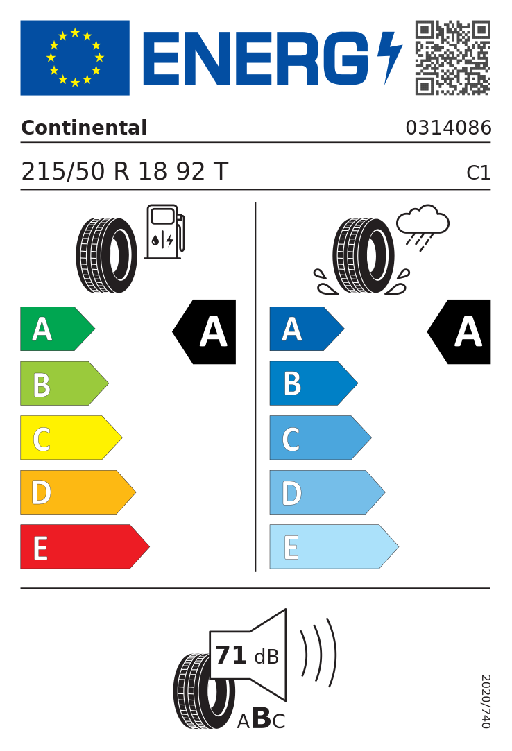 Etykieta opony Continental EcoContact 7 215/50R18 92T Volkswagen