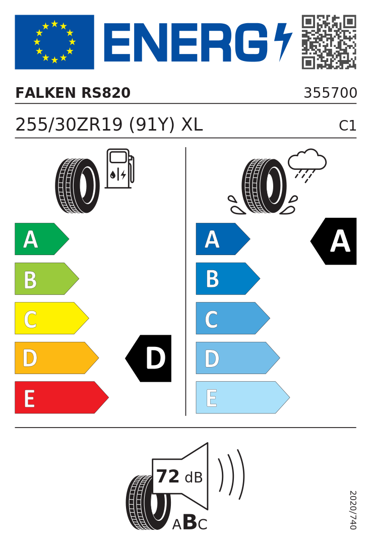 Etykieta opony Falken AZENIS RS820 255/30R19 91Y XL