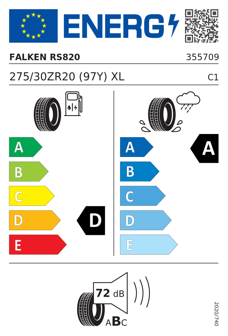 Etykieta opony Falken AZENIS RS820 275/30R20 97Y XL