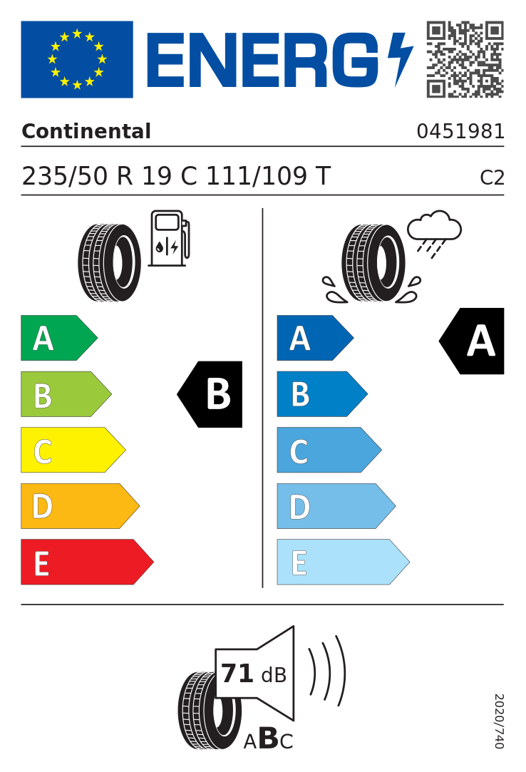 Etykieta opony Continental VanContact Ultra 235/50R19C 111T