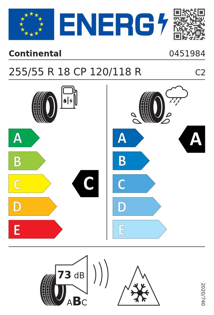 Etykieta opony Continental VanContact Camper 255/55R18C 120R