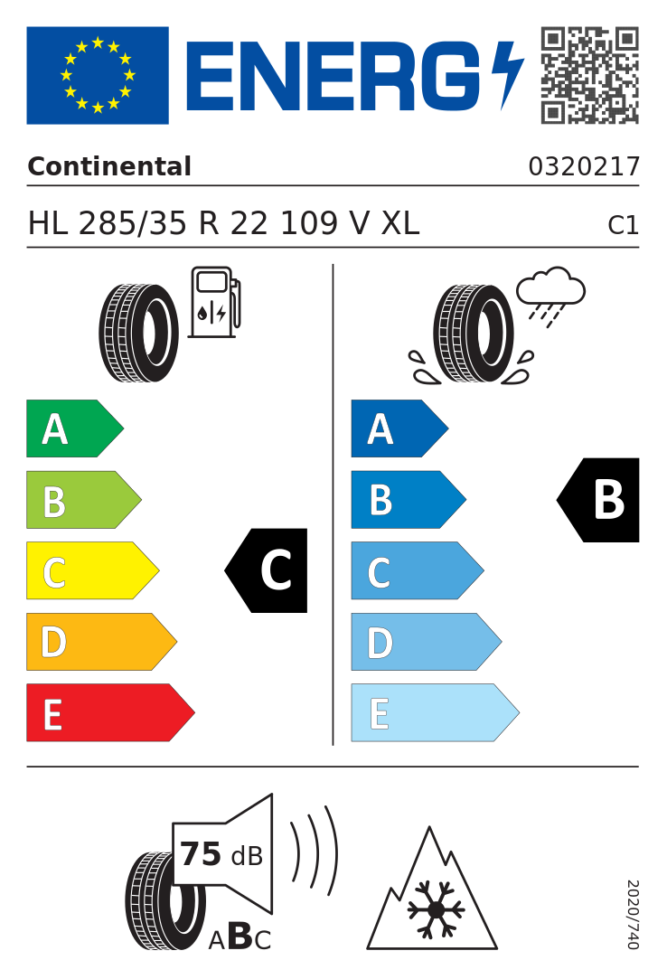 Etykieta UE Continental WinterContact TS 870 P 285/35R22 109V XL FR