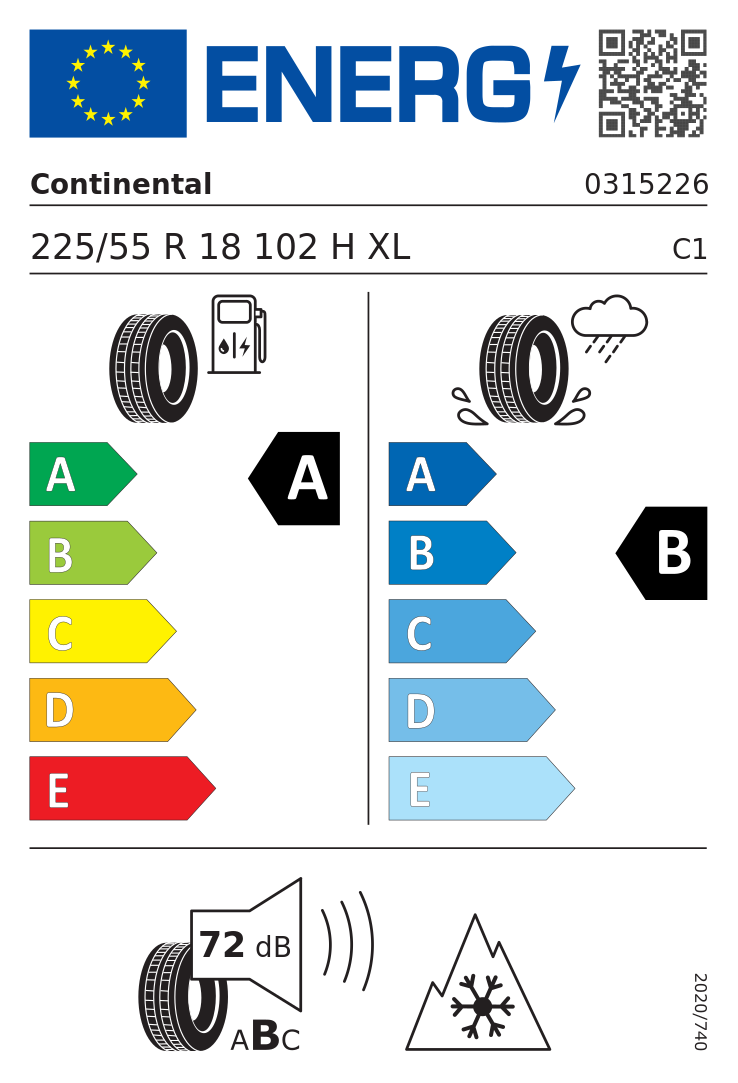 Etykieta opony Continental AllSeasonContact 2 225/55R18 102H XL