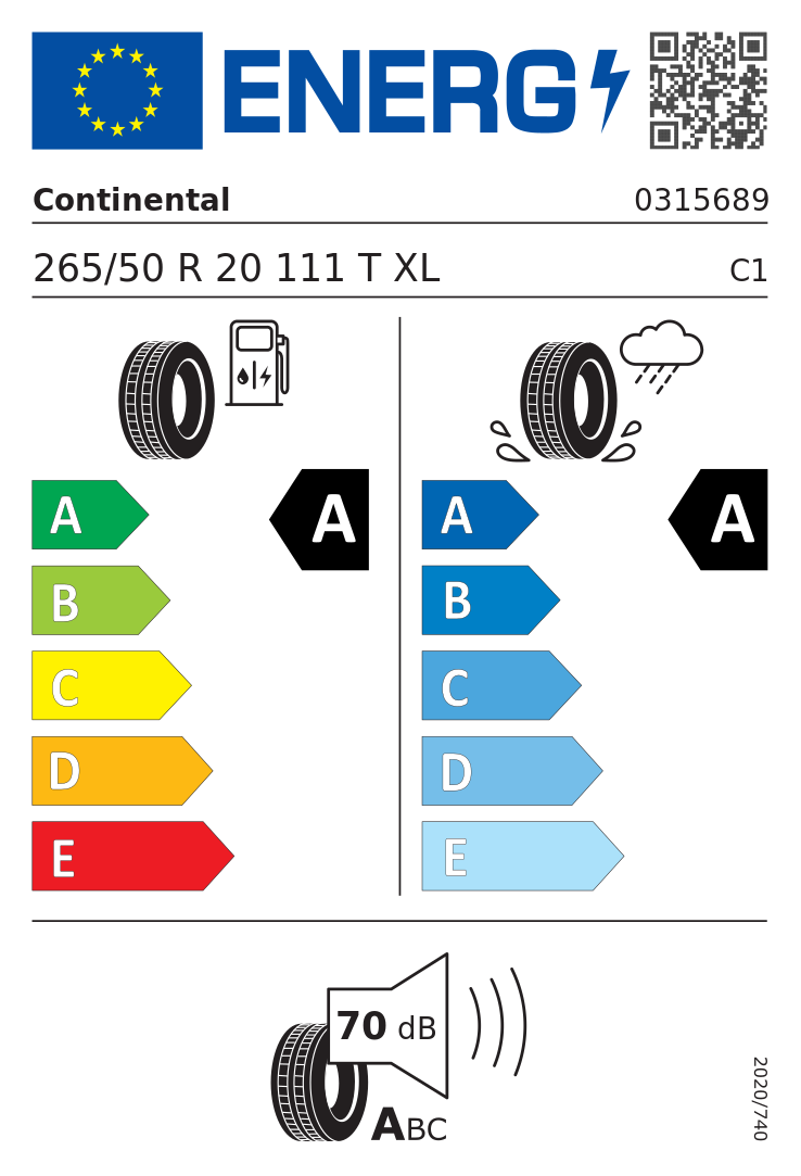 Etykieta opony Continental EcoContact 7 265/50R20 111T XL Mercedes
