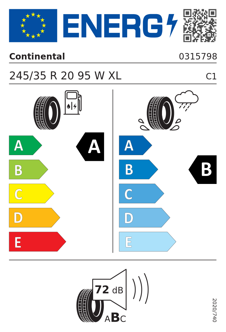 Etykieta opony Continental EcoContact 6 245/35R20 95W XL