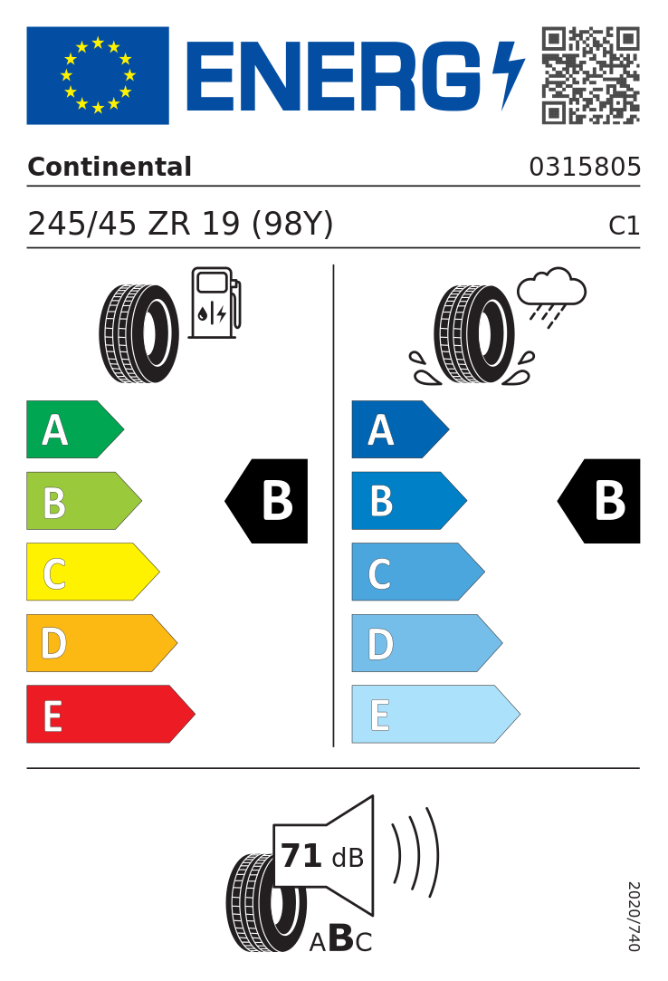 Etykieta opony Continental PremiumContact 6 245/45R19 98Y Maserati