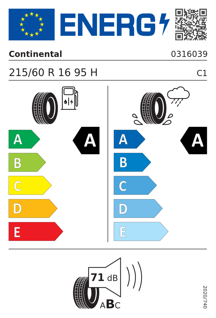 Etykieta UE Continental EcoContact 6 215/60R16 95H