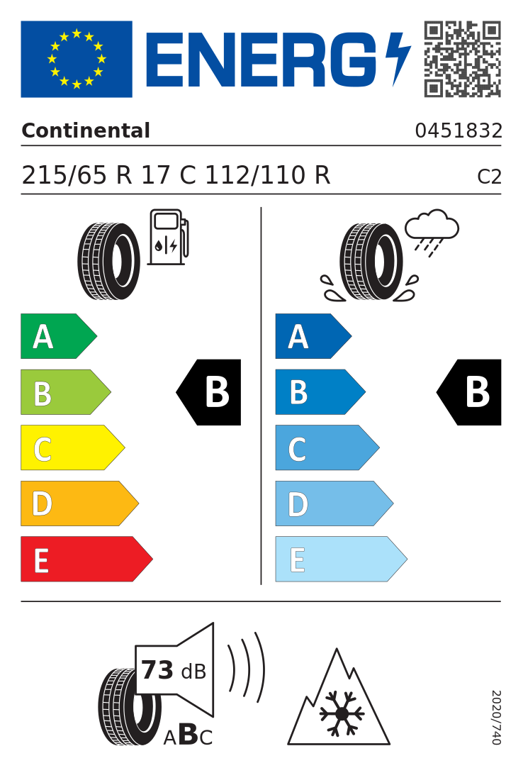 Etykieta UE Continental VanContact A/S Ultra 215/65R17C 112R