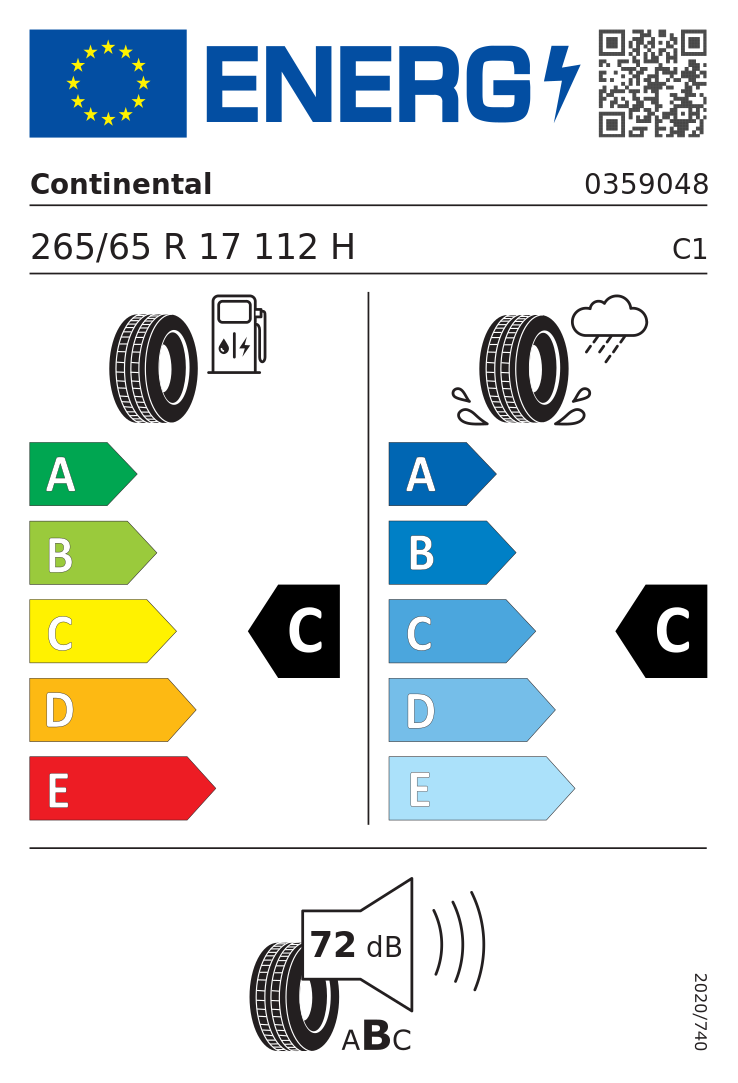 Etykieta UE Continental CrossContact H/T 265/65R17 112H FR