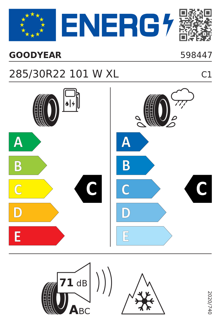 Etykieta UE Goodyear ULTRAGRIP PERFORMANCE 3 285/30R22 101W XL FR