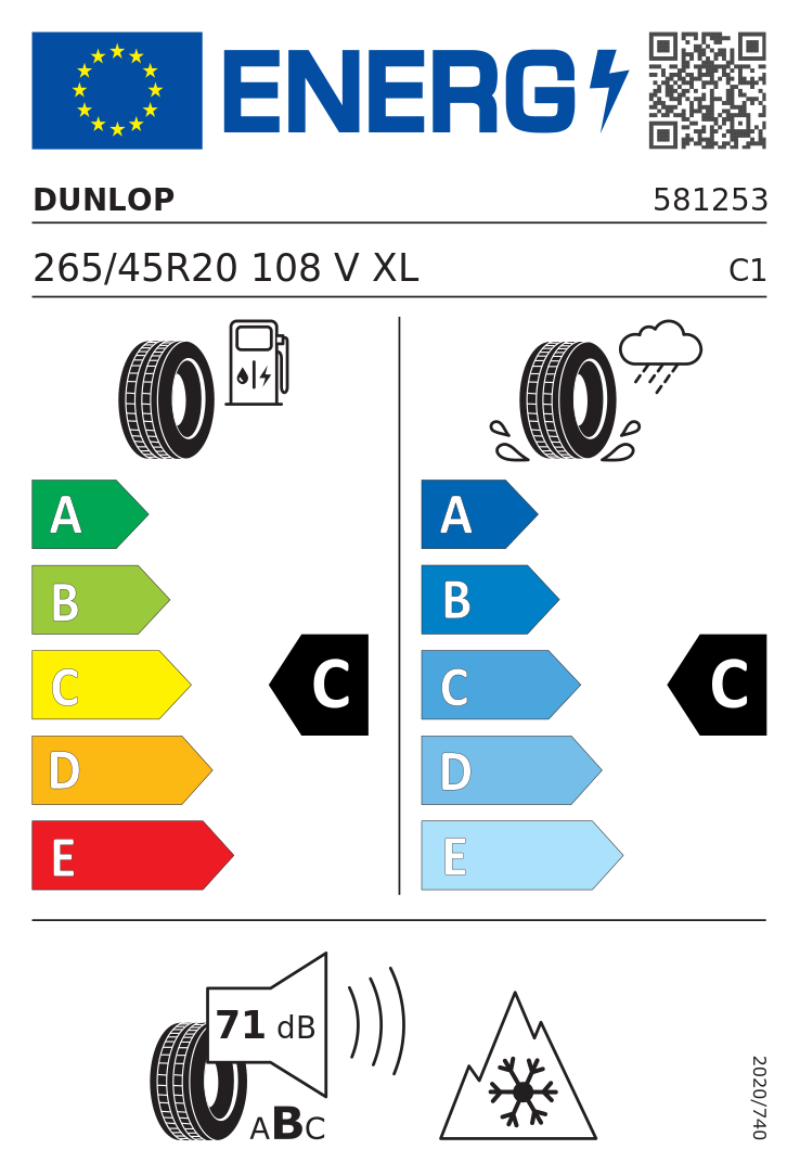 Etykieta UE Dunlop WINTER 265/45R20 108V XL FR