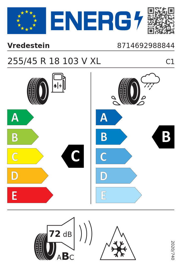 Etykieta UE Vredestein WINTRAC PRO+ 255/45R18 103V XL FR