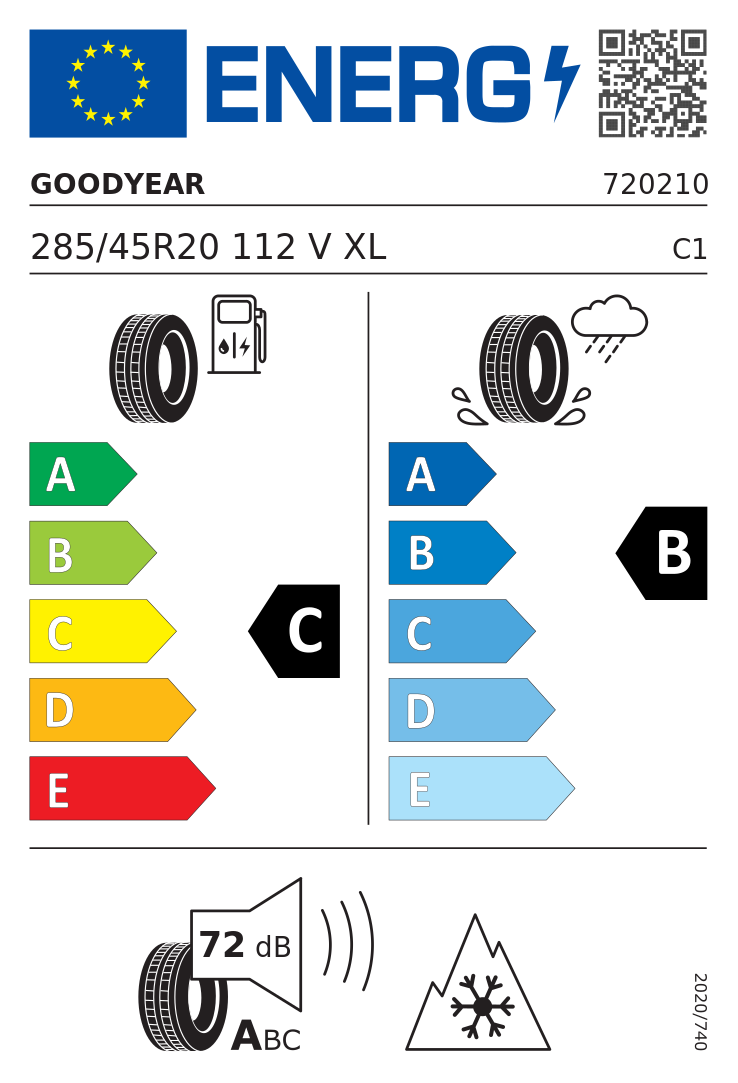Etykieta UE Goodyear ULTRAGRIP PERFORMANCE 3 285/45R20 112V XL FR
