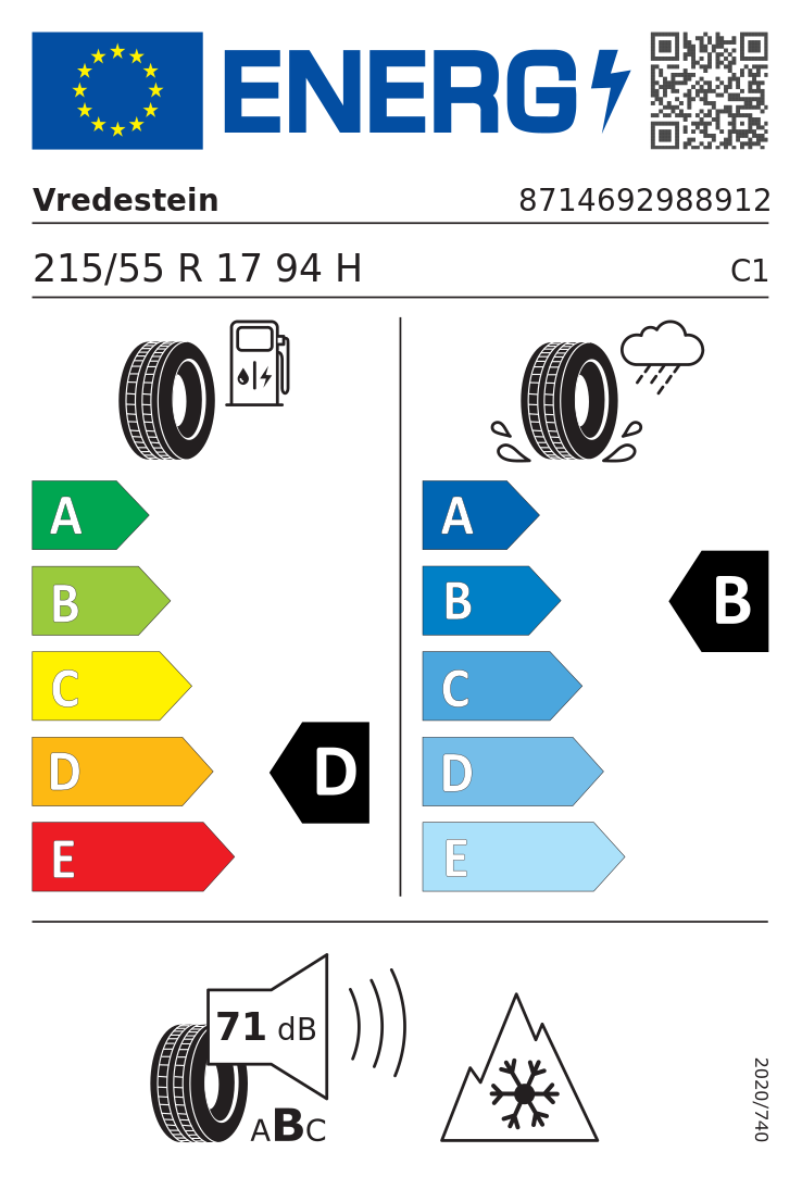 Etykieta UE Vredestein WINTRAC PRO+ 215/55R17 94H FR