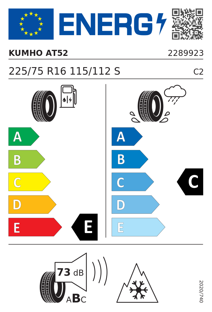 Etykieta UE Kumho Road Venture AT52 225/75R16 115S