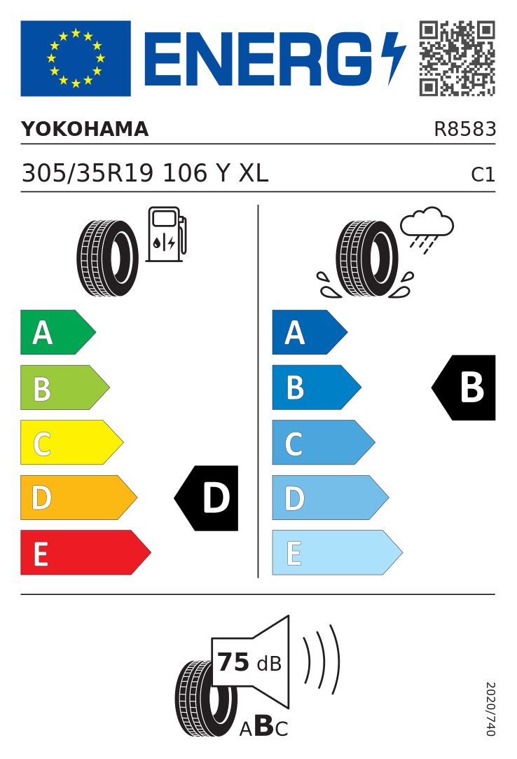 Etykieta UE Yokohama ADVAN A052 305/35R19 106Y