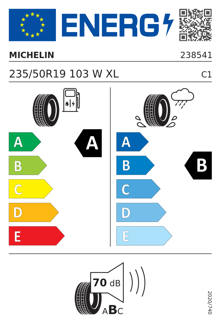 Etykieta opony Michelin PRIMACY 5 ENERGY 235/50R19 103W XL Mercedes