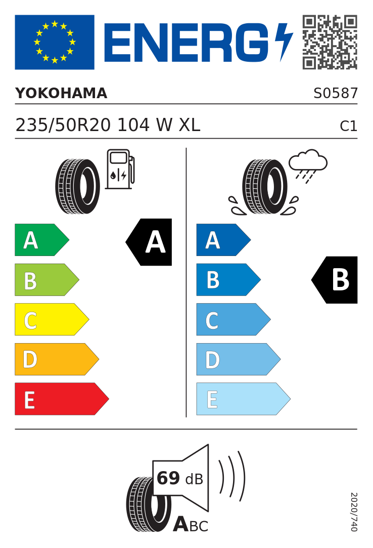 Etykieta opony Yokohama ADVAN V61 235/50R20 104W XL