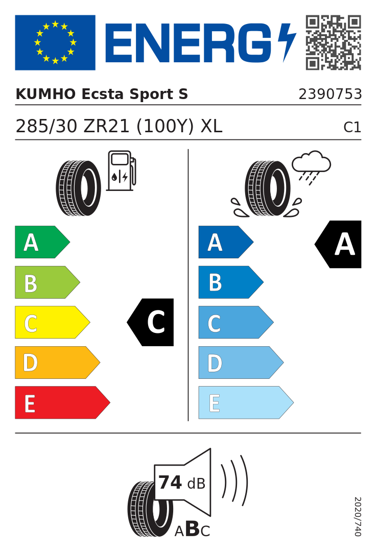 Etykieta UE Kumho Ecsta Sport S PS72 285/30R21 100Y XL FR