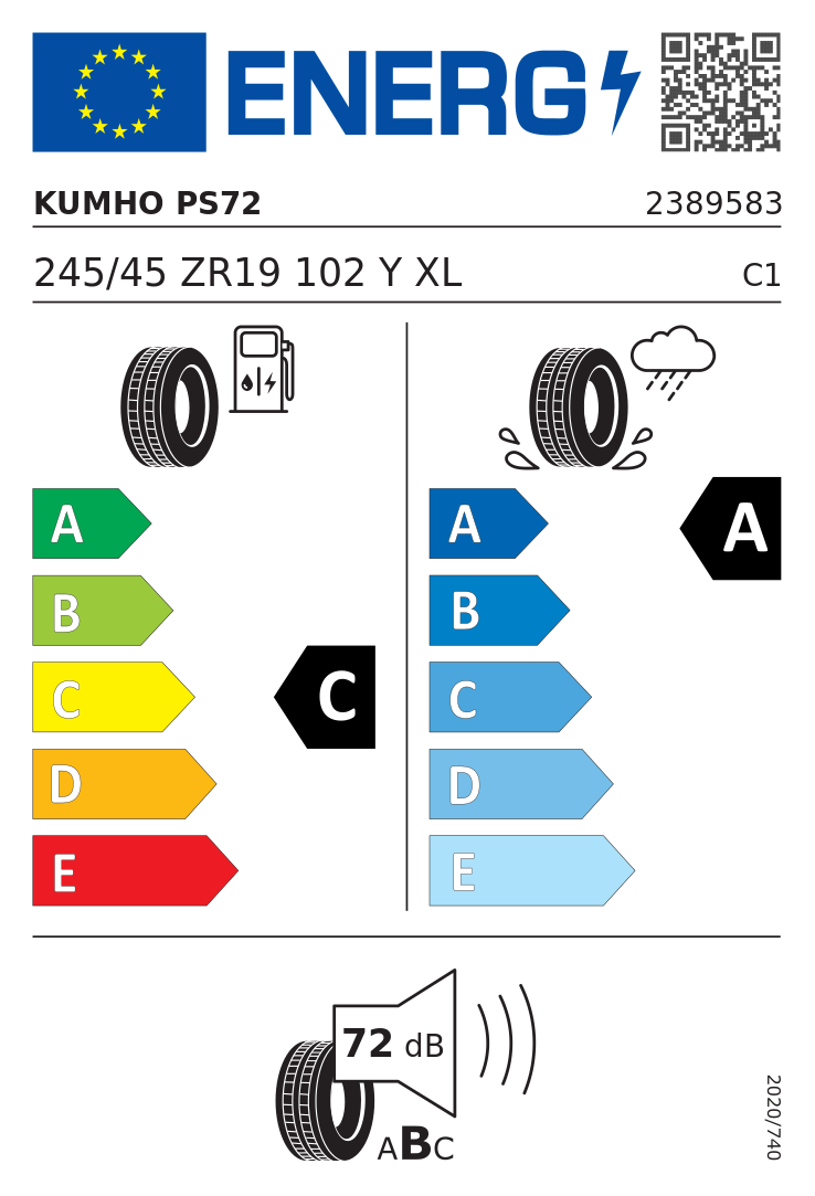 Etykieta UE Kumho Ecsta Sport PS72 245/45R19 102Y XL FR