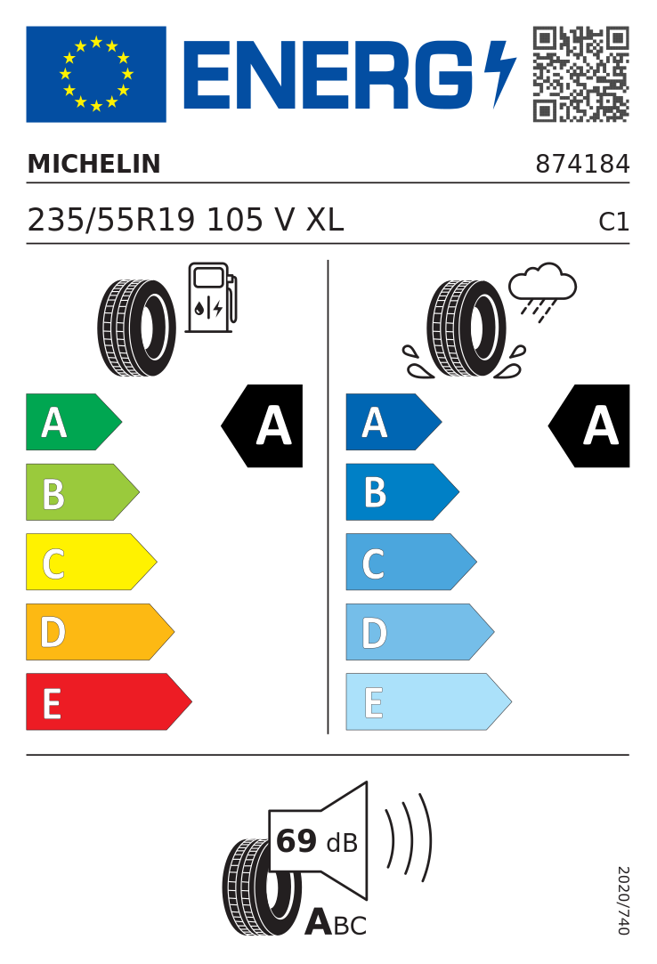 Etykieta opony Michelin PRIMACY 5 ENERGY 235/55R19 105V XL