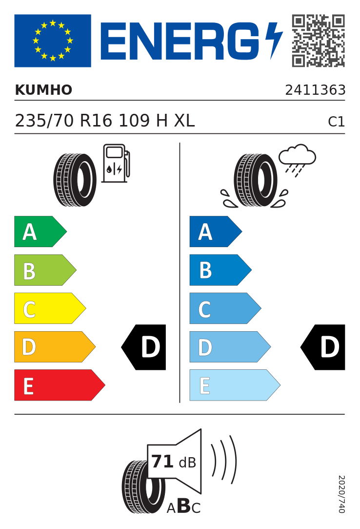 Etykieta UE Kumho CRUGEN HP71 235/70R16 109H XL