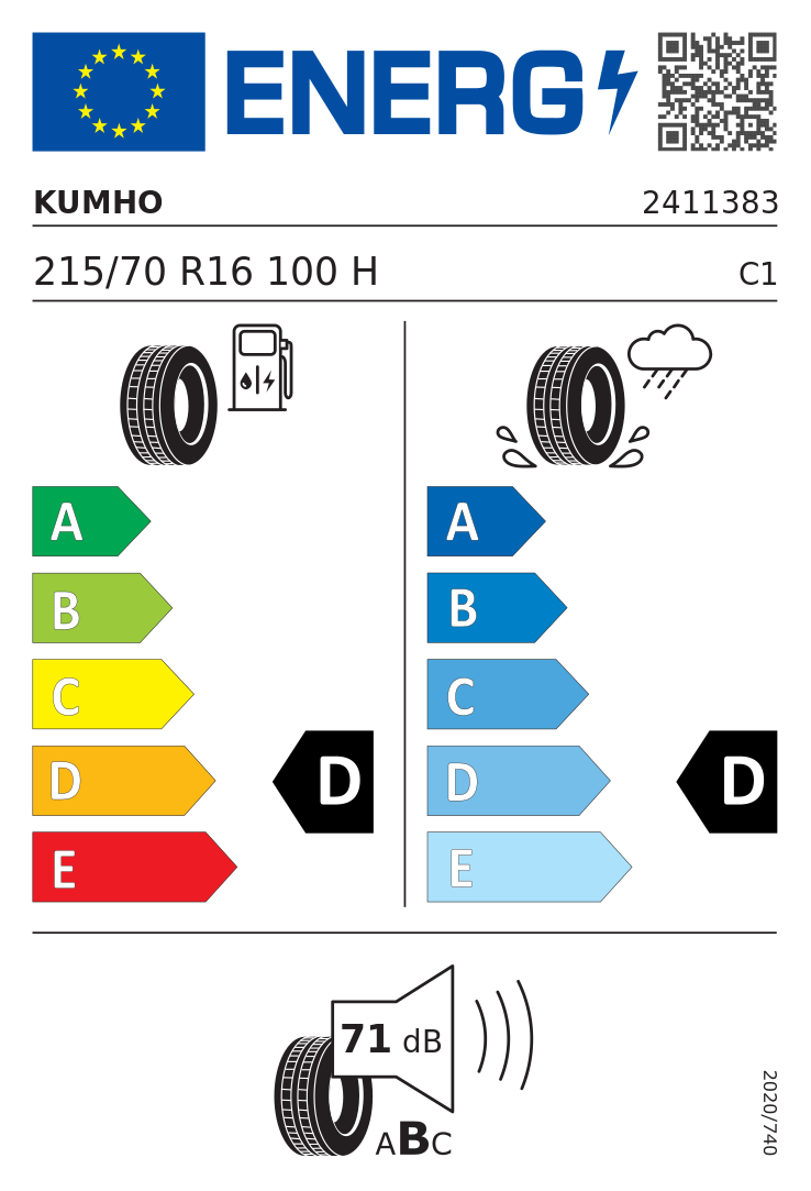 Etykieta opony Kumho CRUGEN HP71 215/70R16 100H