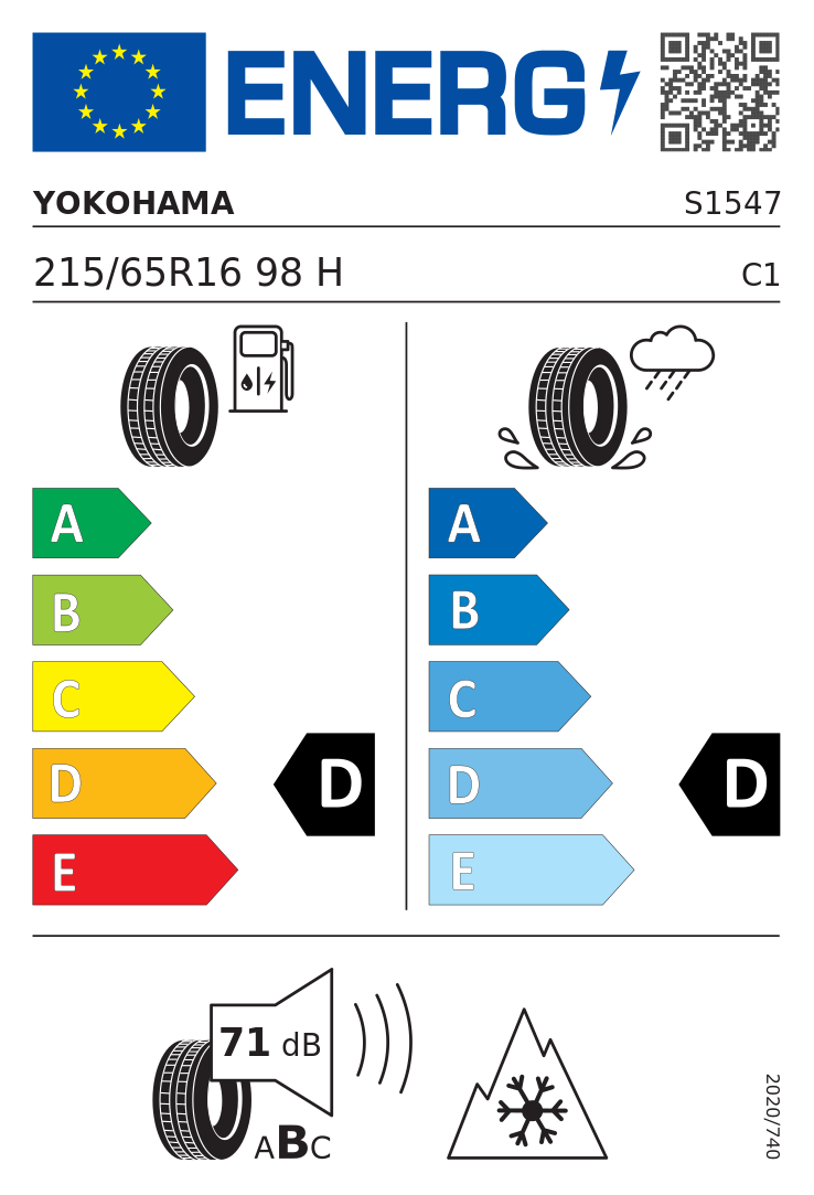 Etykieta UE Yokohama GEOLANDAR A/T4 G018 215/65R16 98H