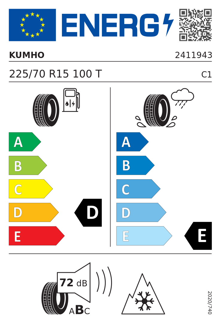 Etykieta UE Kumho Road Venture AT52 225/70R15 100T