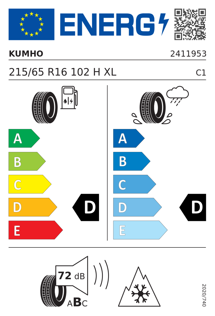 Etykieta opony Kumho Road Venture AT52 215/65R16 102H XL
