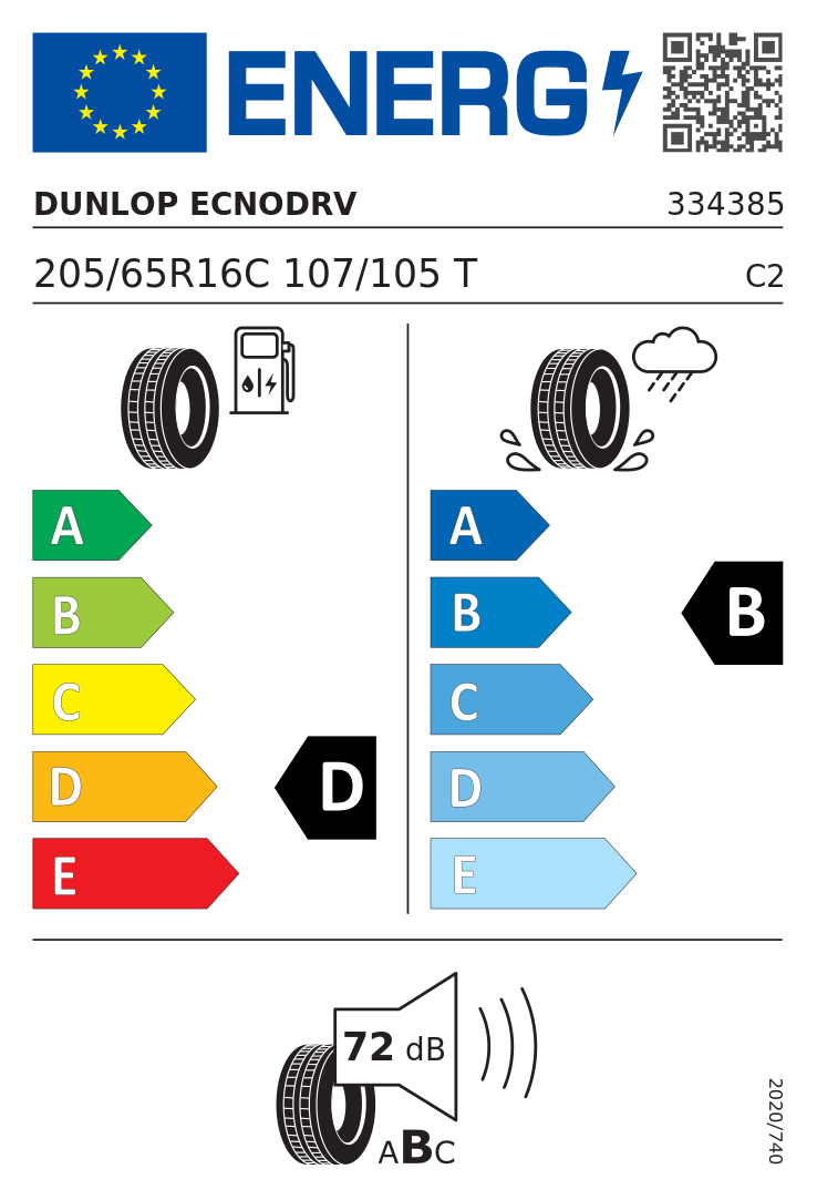 Etykieta opony Dunlop ECONODRIVE 205/65R16C 107T