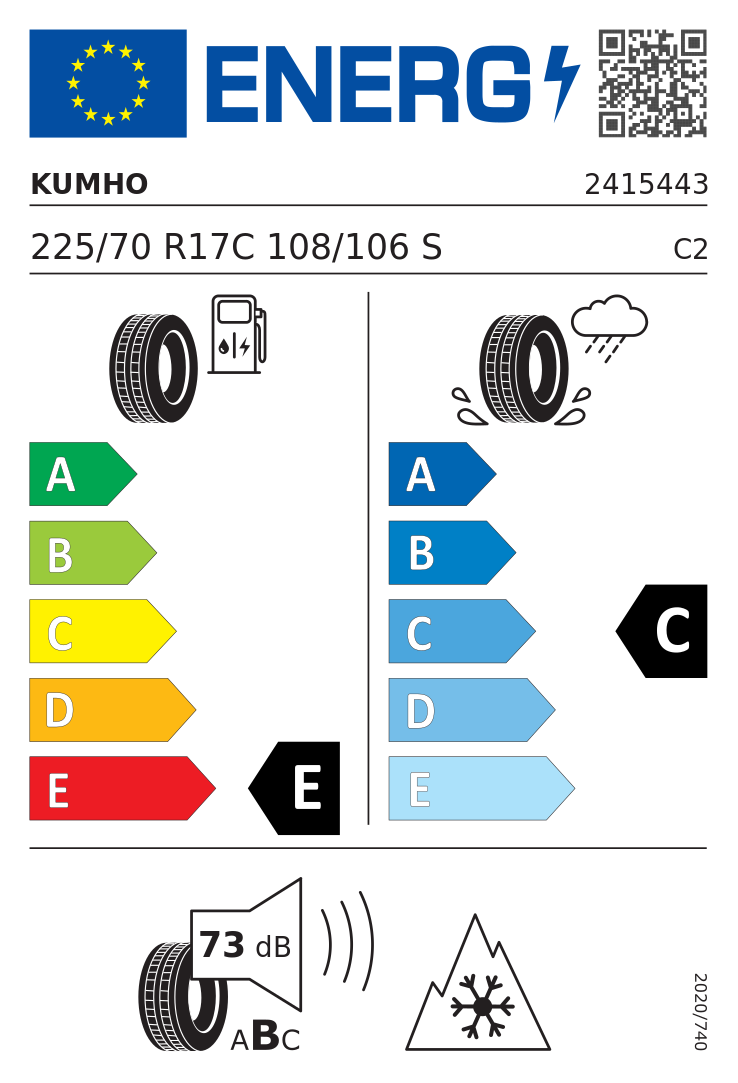 Etykieta UE Kumho Road Venture AT52 225/70R17 108S XL