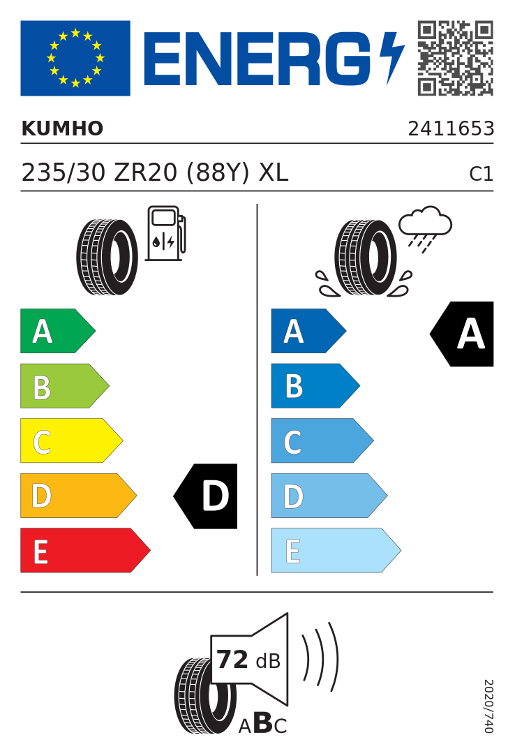Etykieta opony Kumho Ecsta Sport S PS72 235/30R20 88Y XL