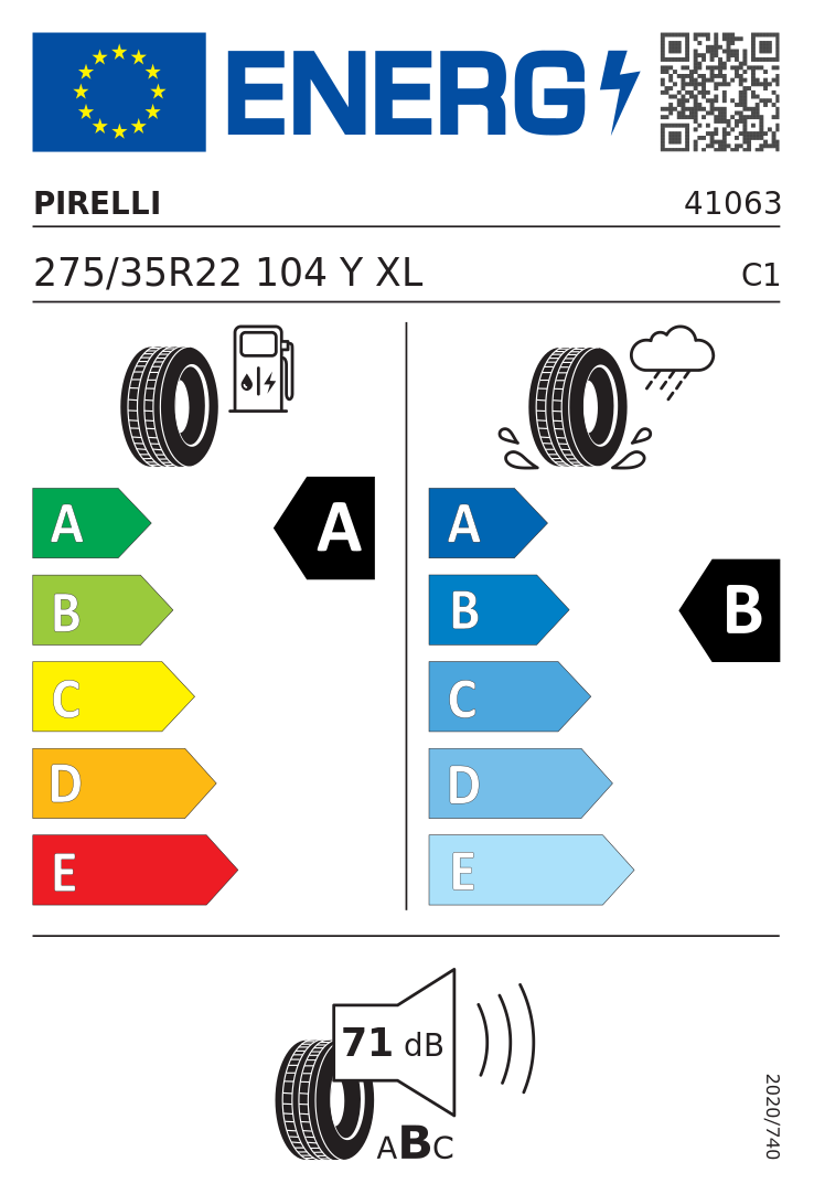 Etykieta opony Pirelli P Zero PZ4 275/35R22 104Y XL BMW
