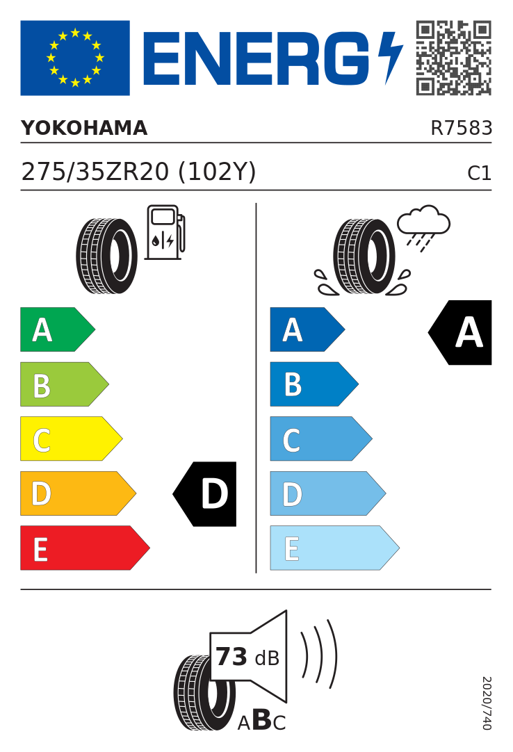 Etykieta opony Yokohama ADVAN Sport V107 275/35R20 102Y XL Mercedes
