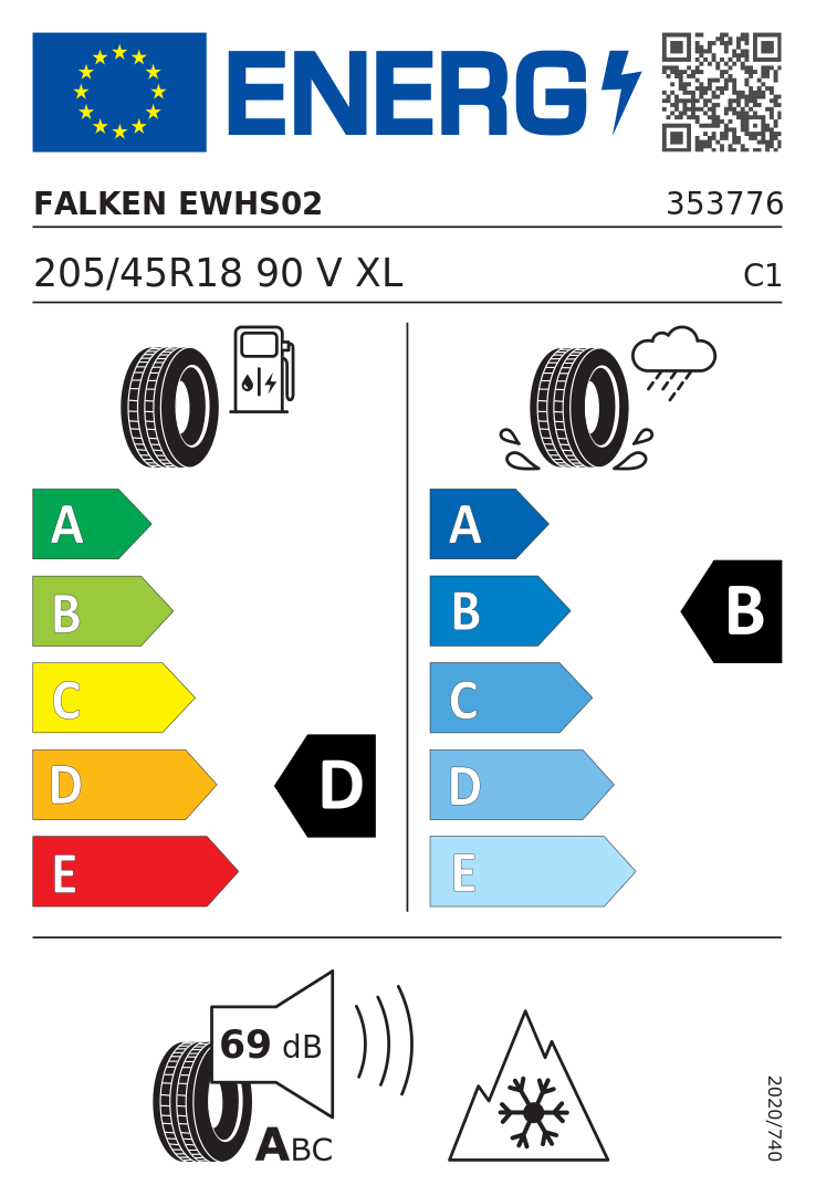 Etykieta UE Falken EUROWINTER HS02 205/45R18 90V XL FR