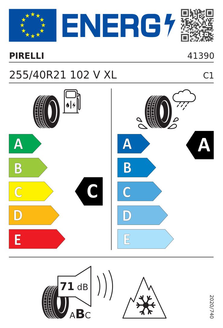 Etykieta UE Pirelli Scorpion Winter 2 255/40R21 102V XL FR