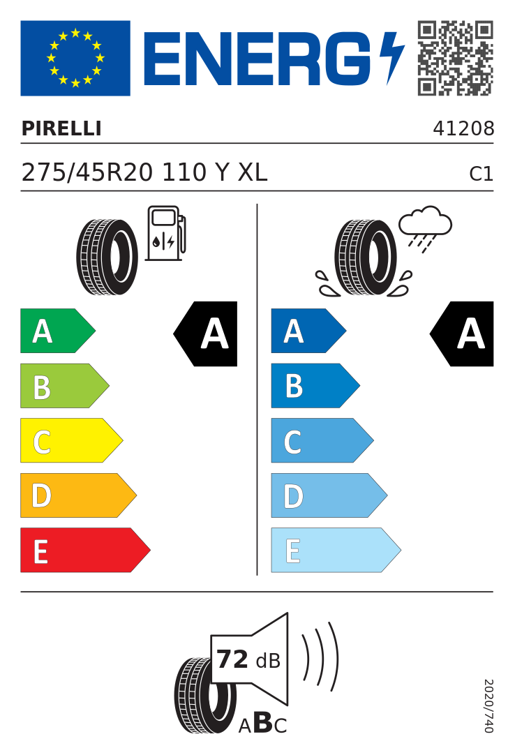 Etykieta UE Pirelli P Zero PZ4 275/45R20 110Y XL FR BMW