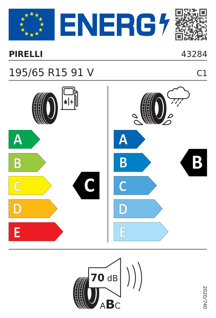 Etykieta UE Pirelli Cinturato P1 195/65R15 91V