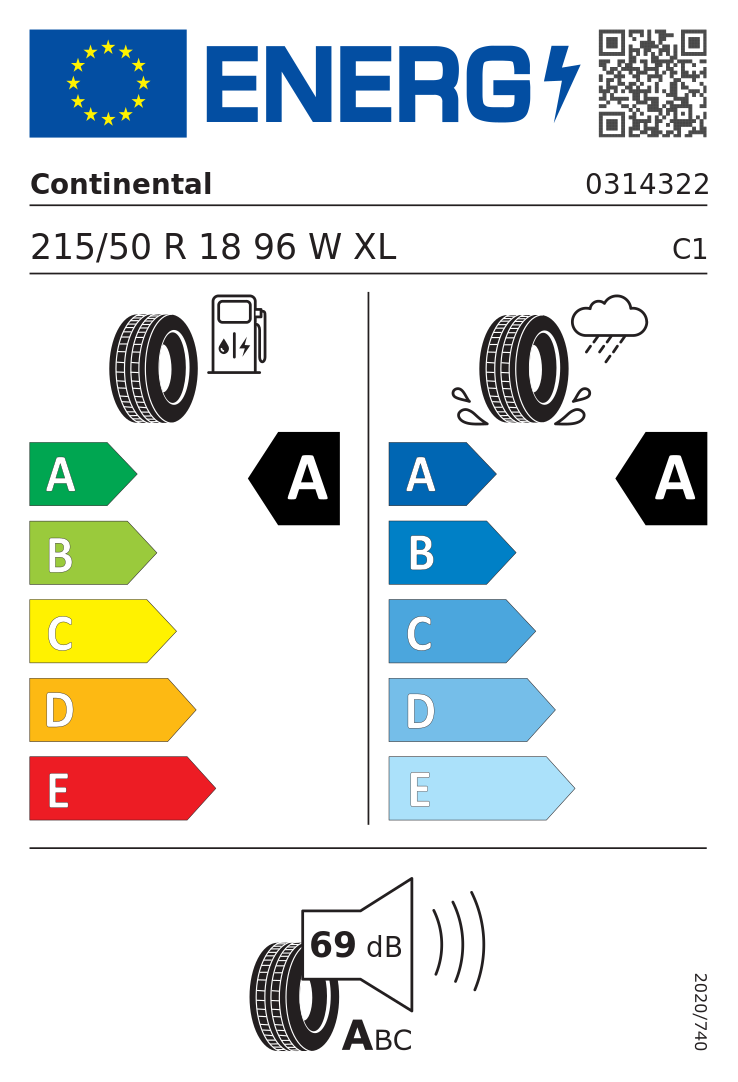 Etykieta opony Continental UltraContact NXT 215/50R18 96W XL