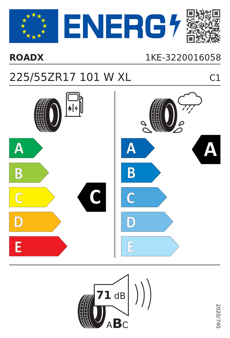 Etykieta UE RoadX RXMOTION DU71 225/55R17 101W XL
