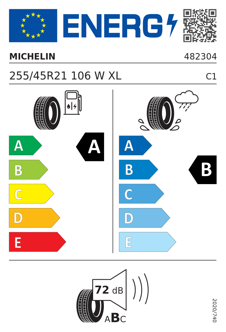 Etykieta UE Michelin PILOT SPORT EV 255/45R21 106W XL FR Polestar