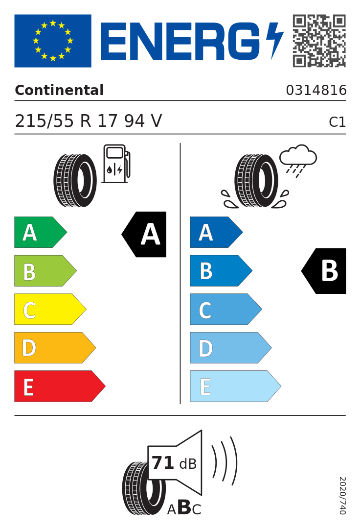 Etykieta UE Continental EcoContact 6 215/55R17 94V SelfSeal