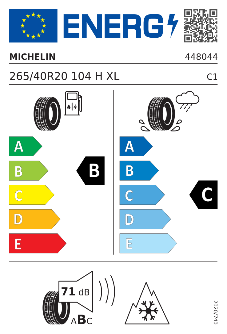 Etykieta opony Michelin PILOT ALPIN 5 265/40R20 104H XL Audi