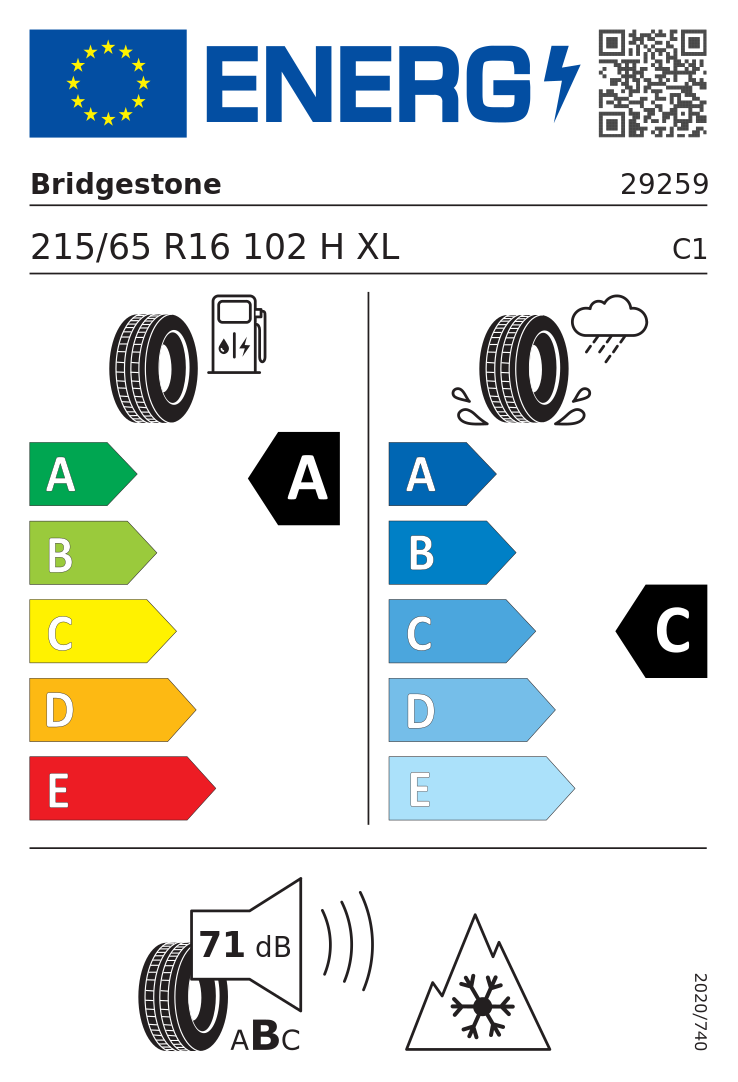 Etykieta opony Bridgestone Weather Control A005 EVO 215/65R16 102H XL