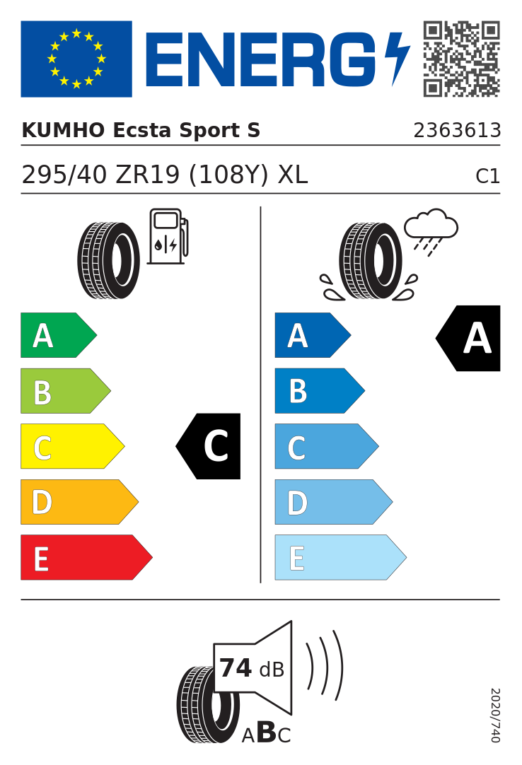 Etykieta UE Kumho Ecsta Sport S PS72 295/40R19 108Y XL FR
