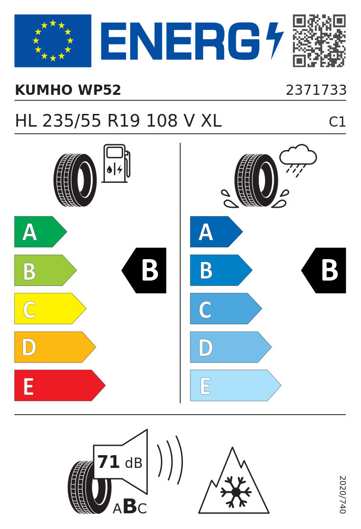 Etykieta UE Kumho WinterCraft WP52+ 235/55R19 108V