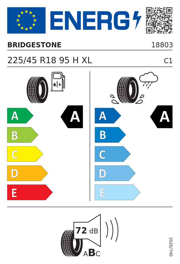 Etykieta opony Bridgestone Turanza T005 225/45R18 95H XL