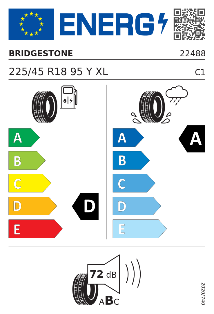 Etykieta opony Bridgestone Potenza Sport 225/45R18 95Y XL