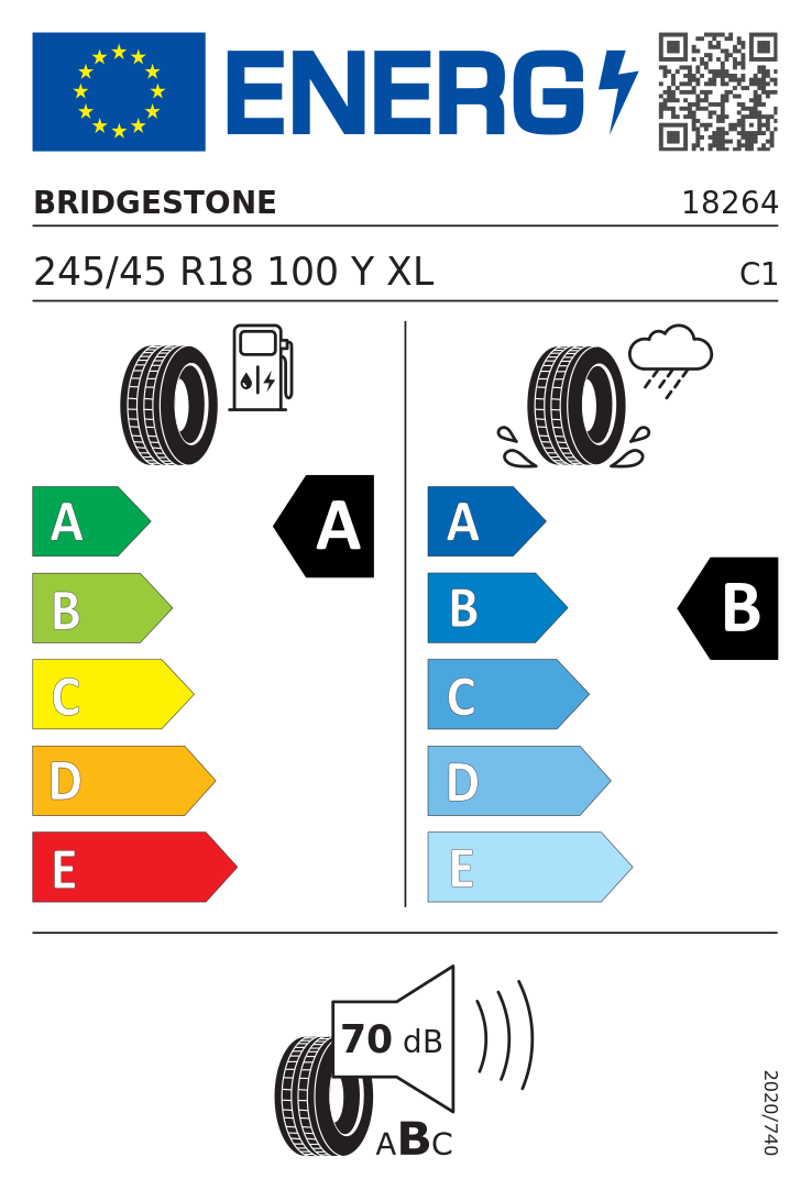Etykieta opony Bridgestone Turanza T005 245/45R18 100Y XL BMW